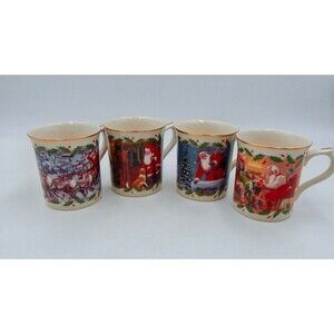 Lenox Christmas Santa’s Holiday Journey Mugs Cups Christmas Various Set of 4